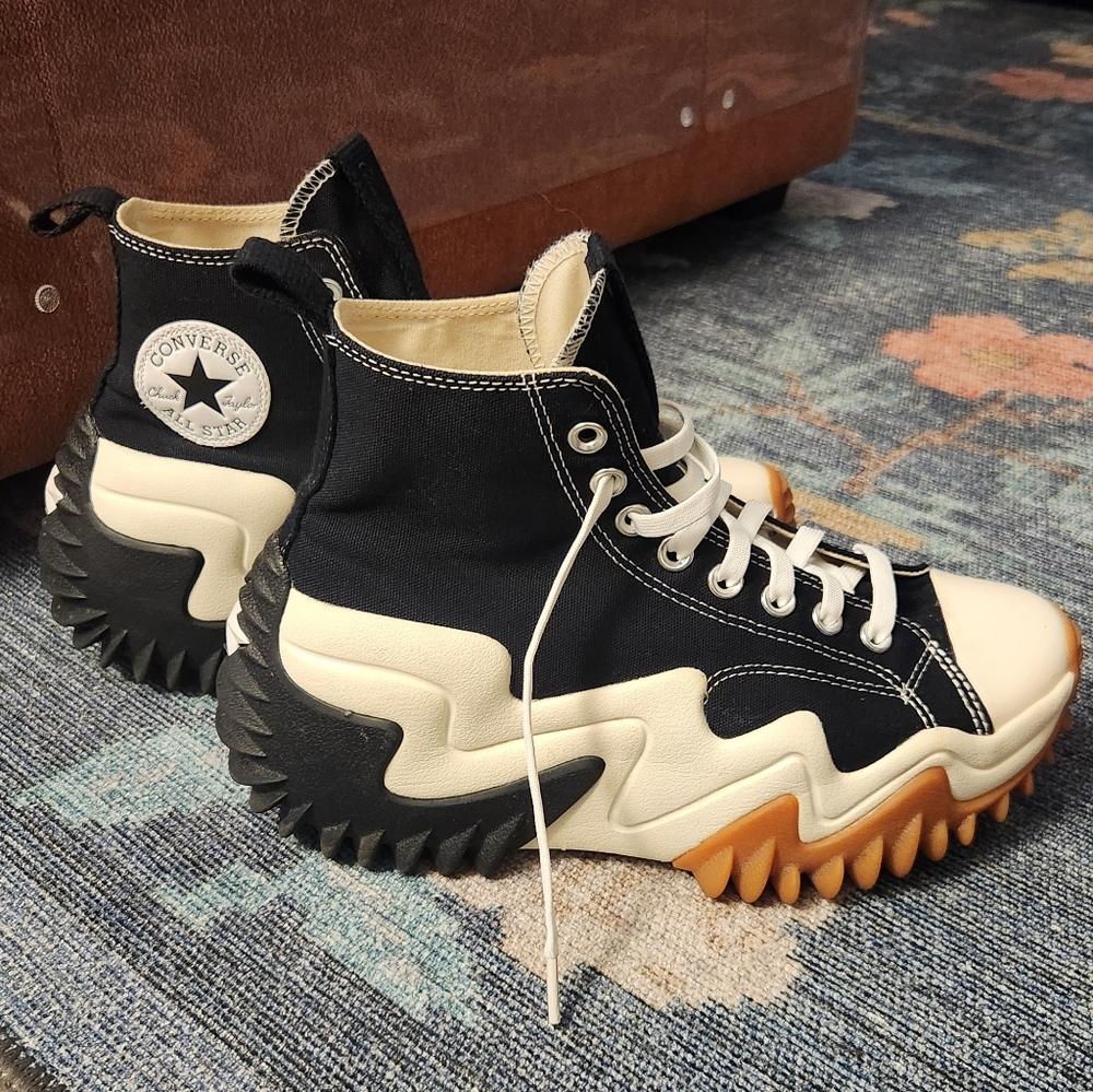Converse Run Star Motion Black and Cream High-Tops with Zigzag Platform 8.5